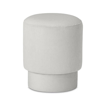 Round Gray Velvet Vanity Stool Pouf Ottoman in Solid Wood Frame